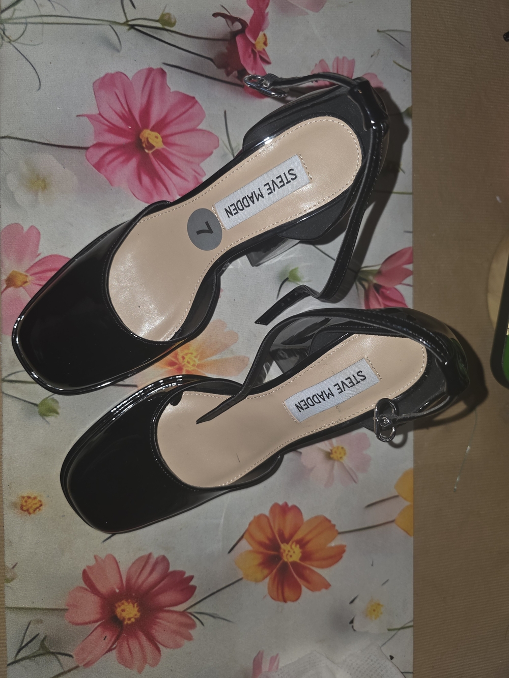 Steve Madden Black Patent Square-Toe Ankle-Strap Heels